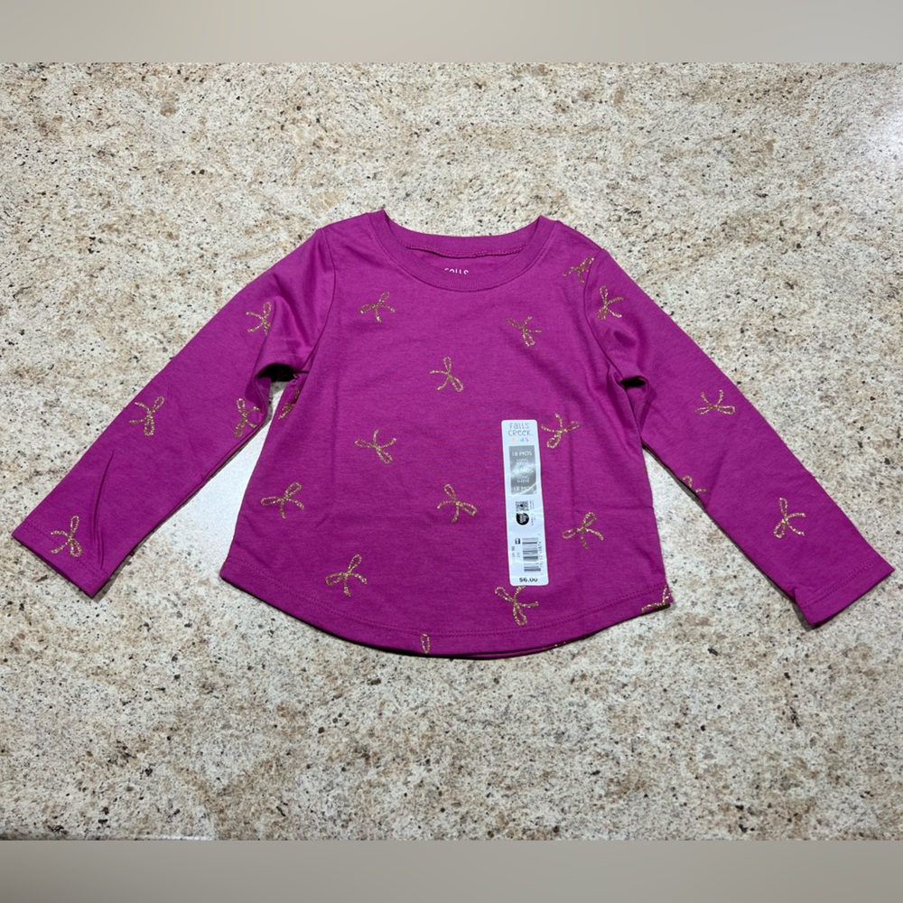 NWT Falls Creek Kids Long Sleeve T-Shirt - Sparkly Bows - 18 month